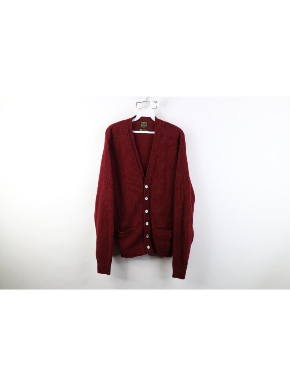 Vintage 50s Penneys Mens Medium Shetland Wool Knit Cardigan Sweater Red USA
